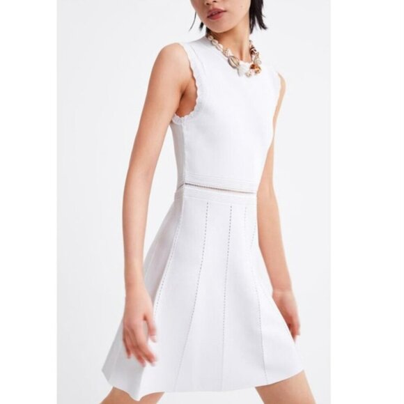 New! Zara White Openwork Knit Sleeveless Mini Dress 37632 - Picture 11 of 11